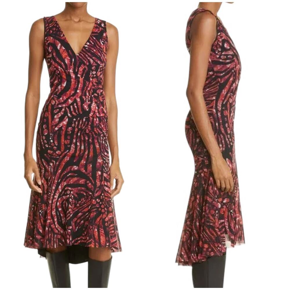 Fuzzi NWOT Abito Ruched Sleeveless A-Line Dress Passion V-Neck Faux Wrap S/M - Picture 1 of 9